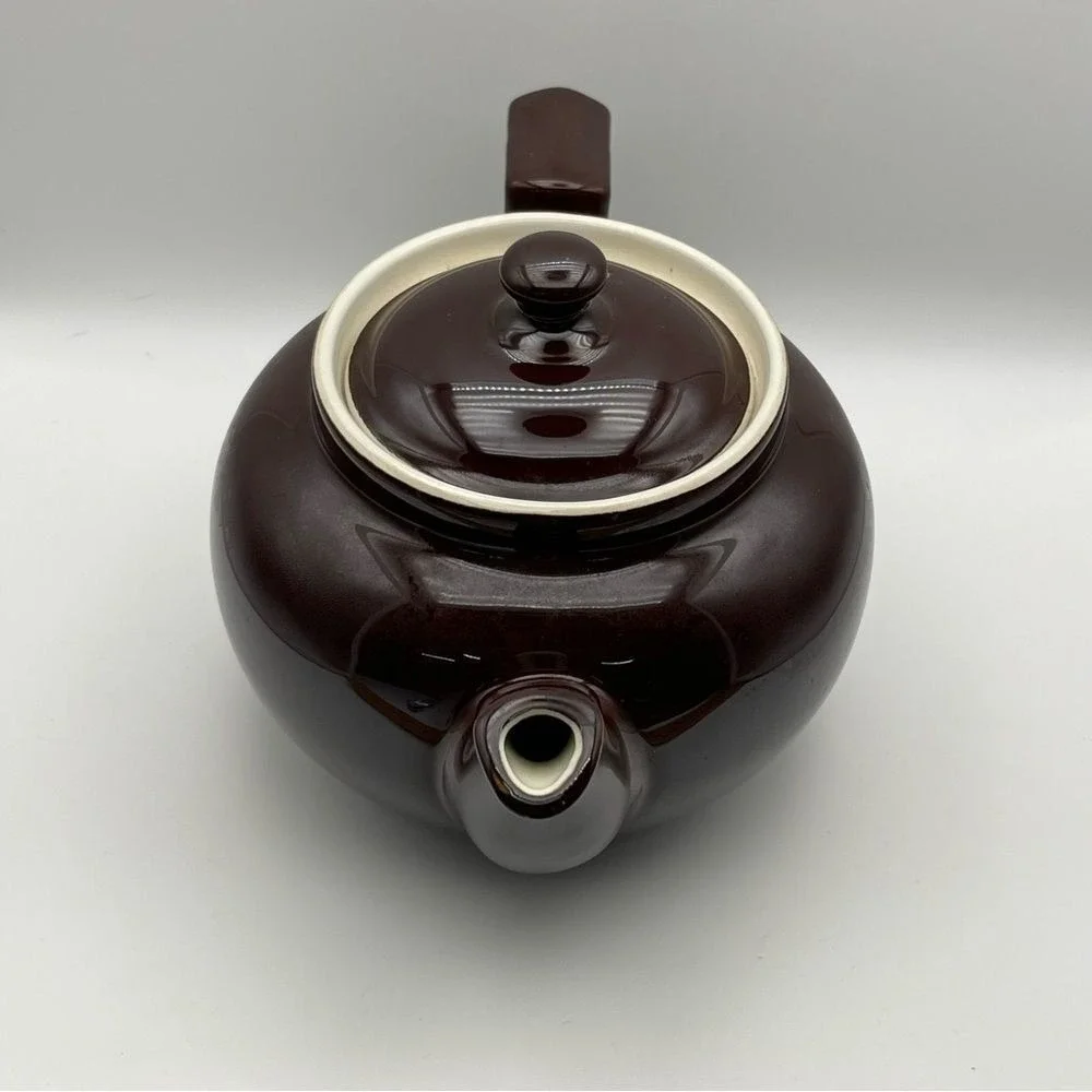 Vintage Hall China Brown‎ Teapot Ivory Interior USA Drip Glaze Vented Lid